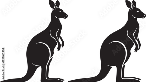 Two black kangaroos standing profile view, simple graphic icon