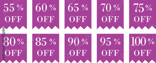 Discount Sale Off Icon set. Promo banner with percent off signs. Vector seamless sale discount border for promotion, best price. Discount tags design template, extra promo, vector illustration.