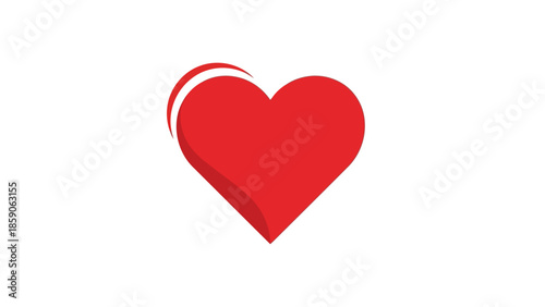 A red heart symbol on a white background viewed from the front