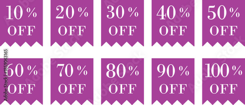 Discount Sale Off Icon set. Promo banner with percent off signs. Vector seamless sale discount border for promotion, best price. Discount tags design template, extra promo, vector illustration.