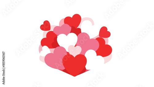 A cluster of red and pink hearts forming a heart shape on a white background