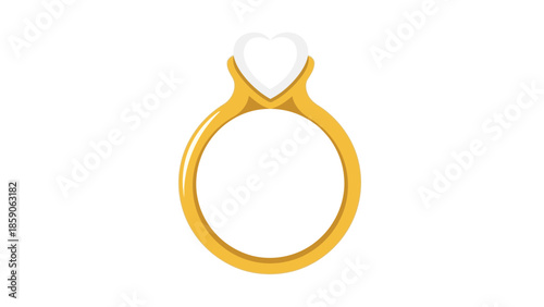 A gold ring with a heart-shaped white gemstone on a white background viewed from the front