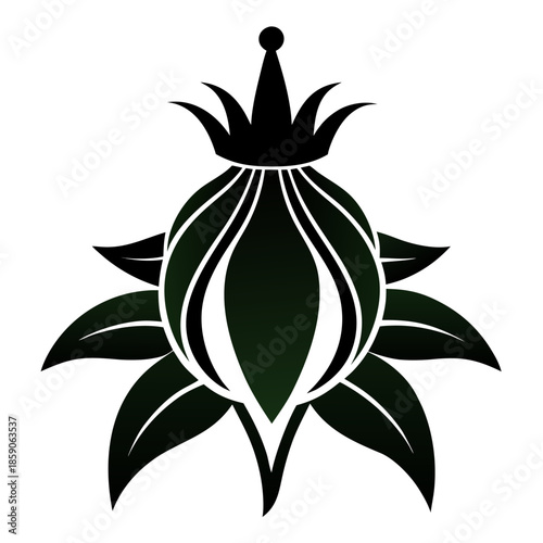 crown imperial flower silhouette with branch on white background