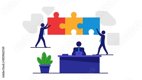 Teamwork makes the dream work people collaborate to assemble a large jigsaw puzzle representing a project or goal