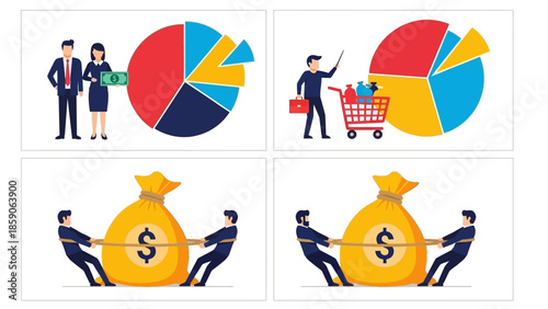 Financial concept illustration showing business, money, and teamwork