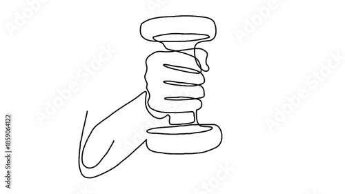 Continuous line animation of hand holding dumbell