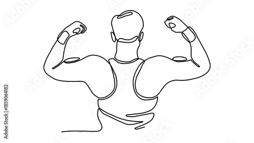 continuous line animation of man bodybuilder posed