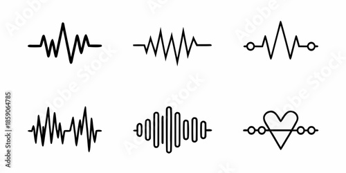 Collection of minimalist line art designs featuring heartbeats and wave patterns