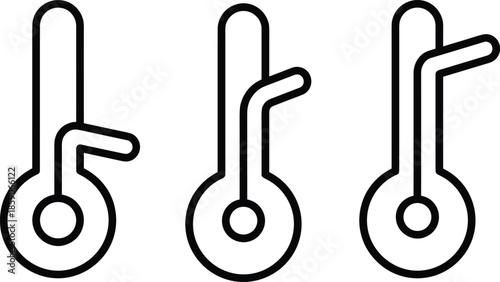 Minimal thermometer level icons, temperature gauge symbols, climate control concept, heat and cold indicator set, simple outline design