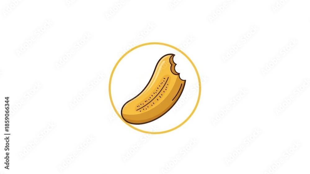 Fototapeta premium Vibrant yellow fruit with a playful bite mark, encased in a simple golden circular outline on a