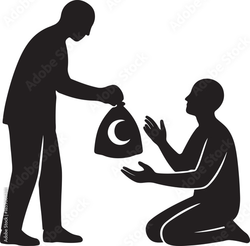 Giving zakat to poor person during ramadan isolated on white background, Vector, illustration