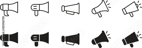 Outline and solid megaphone icon designs