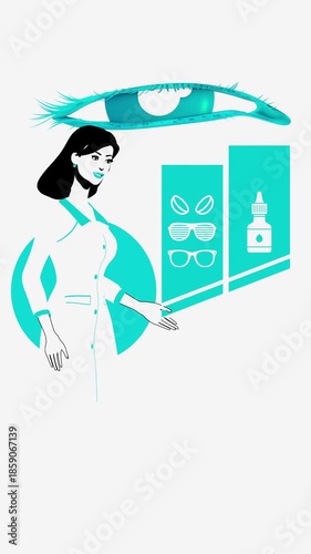 Minimal medical animation showing eye care, vision correction and optical products. Ideal for optometry clinics, eyewear brands, medical apps, eye health education and modern reels content.
