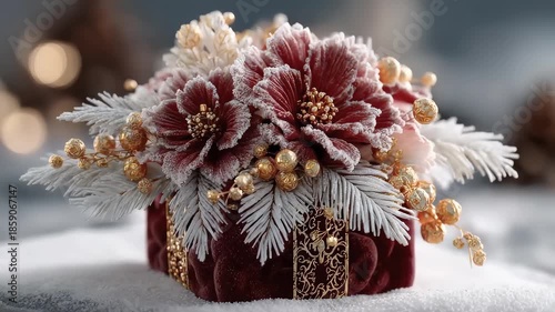 Exquisite Christmas Floral Gift Box in Snowy Atmosphere
