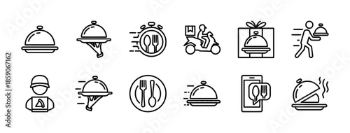 Outline of Restaurant Delivery Icons for Web Design