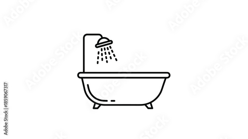 Modern freestanding bathtub with rainfall showerhead, Generative AI.