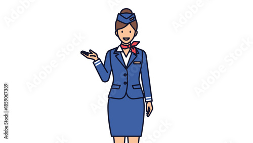Friendly flight attendant presenting information with a tablet, Generative AI.