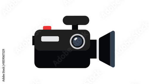Modern video camera with red recording button on white background, Generative AI.