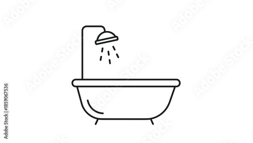 Modern bathtub with shower head in minimalist bathroom setting, Generative AI.
