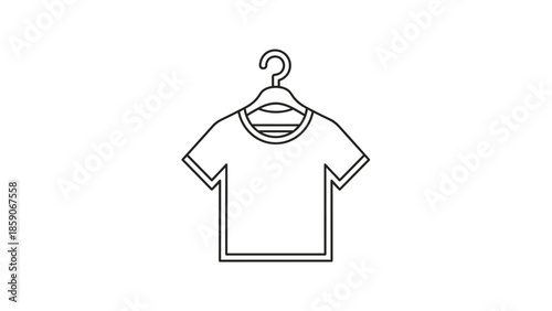 Simple black line drawing of a t-shirt on a hanger, Generative AI.