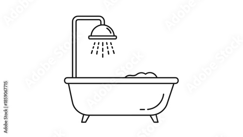 Modern freestanding bathtub with rainfall showerhead, Generative AI.