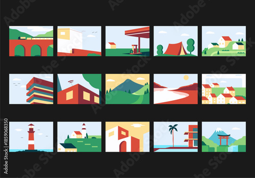 Flat Location Landscape Illustration Element
