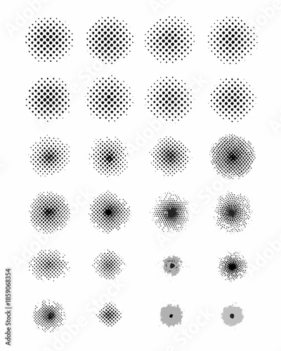 Arrangement of varying sized circular dot patterns in grayscale tones