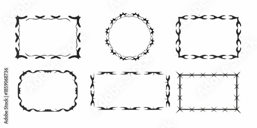 Collection of black and white barbed wire frame designs for various uses