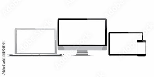 Display devices a laptop desktop monitor and smartphone shown in a clean setup