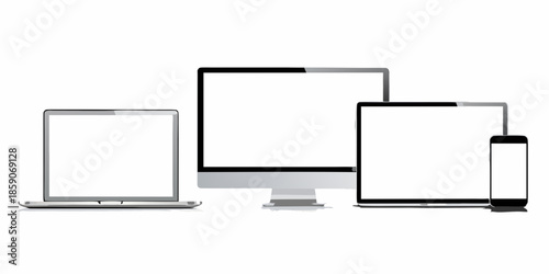 Modern digital devices a laptop monitor tablet and smartphone display