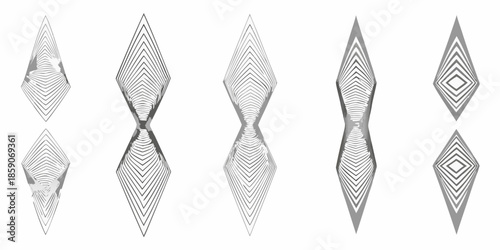 Geometric shapes arranged in a line showing varying distortions and symmetry
