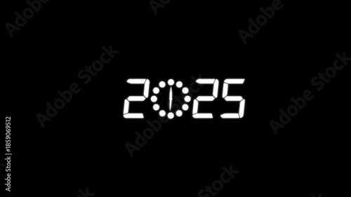 2025 Year clock animation on dark background. 2025-year clock animation on dark background time concept.
