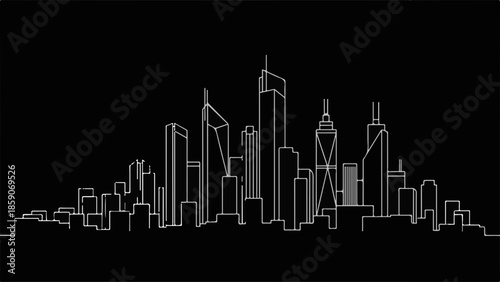 Modern cityscape outline with diverse skyscrapers against a dark background, symbolizing urban growth and progress.