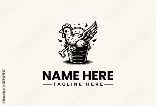 A black and white illustration of a winged bird emerging from a stack of coins with a tagline on a clean white background, featuring a logo and icon design elements.