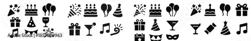 Party celebration elements for birthday anniversary or festival event icons set