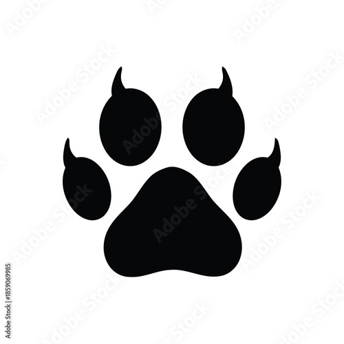 Paw print vector icon in animal track symbol isolated on white for pet concept with cute footprint emblem