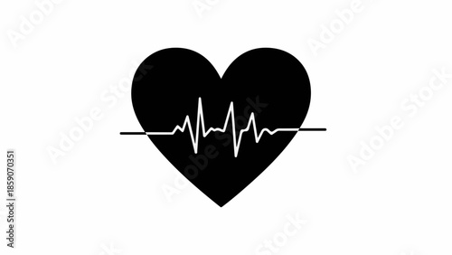 Black heart with a vibrant electrocardiogram line symbolizing life and health