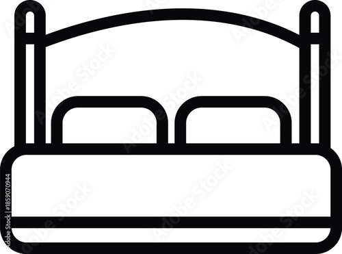 Black line of a bed with headboard and two pillows line black white background 2