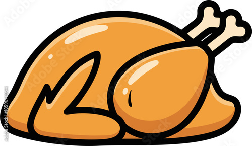 Cartoon Roasted Chicken Illustration on White Background.