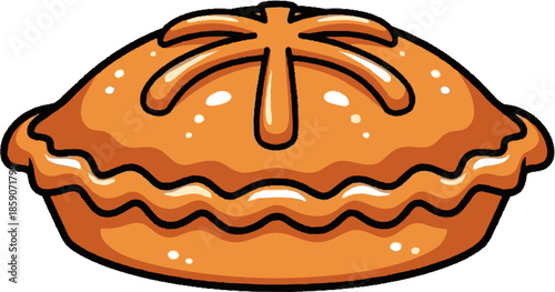 Delicious golden brown baked pie with a decorative crust design.