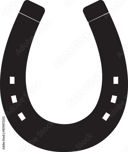 Black horseshoe silhouette isolated on white background for good luck