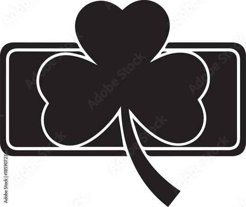Black silhouette of a shamrock on a rectangular background