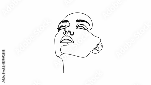 Elegant continuous line drawing of a woman's face with eyes closed, conveying serenity and introspection.
