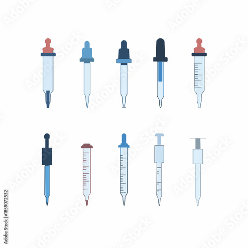 Flat Pipette Icons Set Laboratory Science Vector