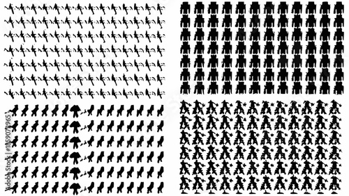 Collection of diverse human silhouettes in various poses and sizes