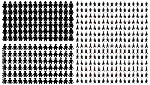 Diverse crowd of people icons in various poses and sizes