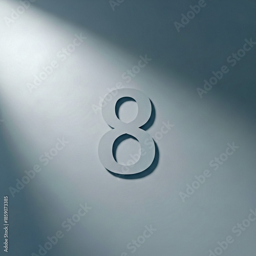 Large white number eight on gradient grey background