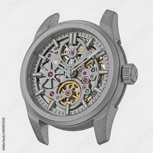 Luxury mechanical watch with exposed gears and mechanisms