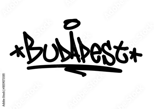 textured graffiti tagging letter BUDAPEST city name isolated design in black