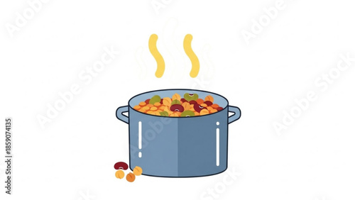 Hot pot of stew with beans and vegetables simple flat illustration for food blogs and recipes isolated on white